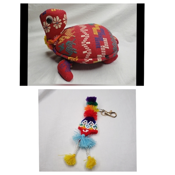 Vintage Campaya Artisan Fabric Stuffed Turtle 9 x 5.5 Inches and Keychain - Picture 2 of 6